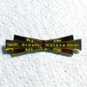 Vintage Art Deco Red and Gold Enamel Guilloche Bar Pin Brooch